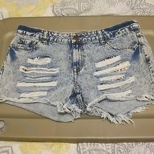 Acid wash denim shorts